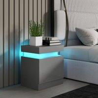 HOMCOM High Gloss Bedside Table with LED Light & 2 Drawers, Grey