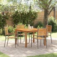 Berkfield Home 5 Piece Garden Dining Set Grey Poly Rattan Acacia