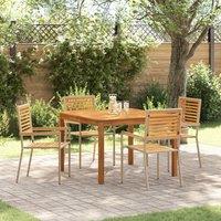 Berkfield Home 5 Piece Garden Dining Set Beige Poly Rattan Acacia