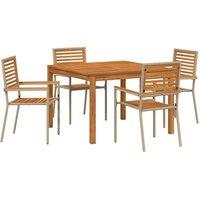 Berkfield Home 5 Piece Garden Dining Set Beige Poly Rattan Acacia