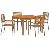 Berkfield Home 5 Piece Garden Dining Set Grey Poly Rattan Acacia