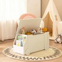 KEEPREAPER Stylish Wooden Storage Toy Box with Lid & Safety Hinges in White