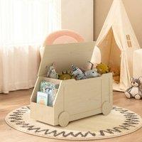 KEEPREAPER Stylish Wooden Storage Toy Box with Lid & Safety Hinges in Beige