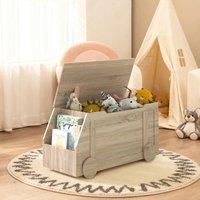KEEPREAPER Stylish Wooden Storage Toy Box with Lid & Safety Hinges in Light Brown