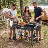 Costway Folding Grill Cart Rolling BBQ Prep Table w/ Heat-Resistant Mat in Black