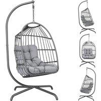 NESTLUNE Hanging Rattan Egg Swing Chair Indoor Outdoor Patio in Grey | Size: 100 cm x 100 cm