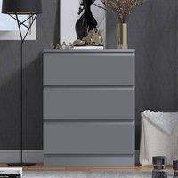 VOGREX 3 Drawer Chest Of Deep Drawers Bedside Table Dark Matt Grey Painted