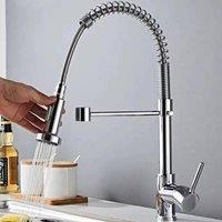 NESTLUNE Modern Pull Out Kitchen Mixer Tap Dual Spout Single Lever Chrome in Silver
