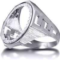 Jewelco London Men's Solid Silver Curb Links Octagon Half Sovereign Mount Ring | Size: Small