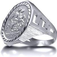 Jewelco London Men's Solid Silver Curb Links Octagon St George Ring (Half Sov Size) | Size: U