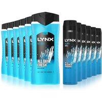 Lynx Men's Ice Chill Shower Gel 500ml & 48H Fresh Body Spray 250ml, 6 Pack Each in Blue