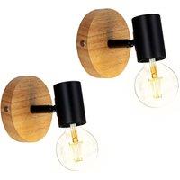 Pheashine Set of 2 Black Wood Iron Wall Sconces 11cm Tall E27 Retro Industrial in Brown