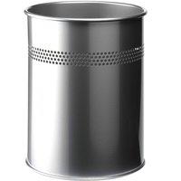 Durable Round Steel Waste Bin - 30mm Perforated Ring - 15L - Silver | Size: 1 Pack