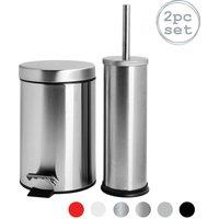 Harbour Housewares 3L Round Bathroom Bin & Brush Set - Slim Stainless Steel Bathroom Set in Silver