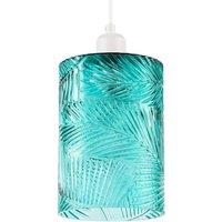 Happy Homewares Modern Teal Embossed Glass Pendant Shade with Pressed Leaf Pattern