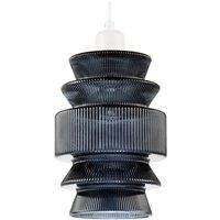 Happy Homewares Smoked Ribbed Glass Pendant Lamp Shade with Stacked Multi-Tiered Shape in Grey