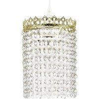 Happy Homewares Polished Gold Crown Pendant Light Shade with Strings of Clear Beads