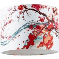 Happy Homewares Red Cherry Blossom Watercolour Japanese Themed Fabric Drum Lamp Shade | Size: 10 inches