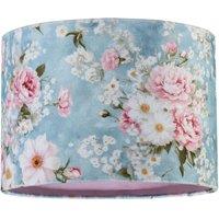 Happy Homewares Vintage Chic Sky Blue Velvet Lamp Shade with Pink & White Flowers in Baby Blue | Size: 10 inches