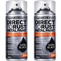 ProKleen Direct to Rust Metal Paint, Primer Undercoat & Topcoat 400ml x2 in Black | Size: 1L