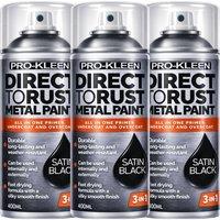 ProKleen Direct to Rust Metal Paint, Primer Undercoat & Topcoat 400ml x3 in Black