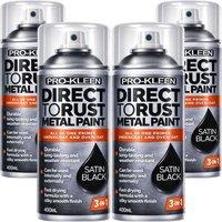 ProKleen Direct to Rust Metal Paint, Primer Undercoat & Topcoat 400ml x4 in Black