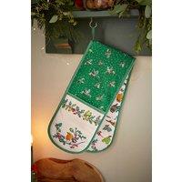 Ulster Weavers 'Christmas Robins' Festive Print 100% Cotton Double Oven Glove in Green