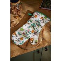Ulster Weavers 'Christmas Robins' Festive Print 100% Cotton Gauntlet Oven Glove in Cream