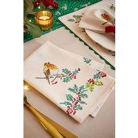 Ulster Weavers 'Christmas Robins' Festive Print 100% Cotton Napkins (2 Pack) in Cream