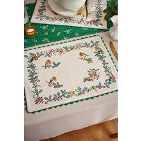 Ulster Weavers 'Christmas Robins' Festive Print 100% Cotton Placemat (4 Pack) in Green
