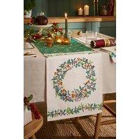 Ulster Weavers 'Christmas Robins' Festive Print 100% Cotton Table Runner in Green