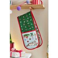 Ulster Weavers 'Christmas Cats' Festive Print 100% Cotton Double Oven Glove in Light Green