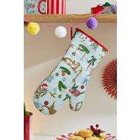 Ulster Weavers 'Christmas Cats' Festive Print 100% Cotton Gauntlet Oven Glove in Light Green