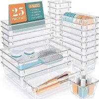 VOGREX Draw Desk Drawer Fridge Tray Makeup Storage Plastic Divider 25 Pcs in Clear