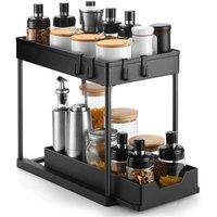 Kelvenix 2 Tier Under Sink Storage Organiser Shelf Spice Rack in Black | Size: 0.6m2