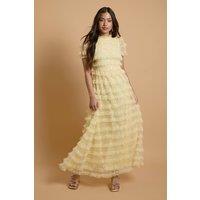 Oasis Women's Petite Tiered Mesh Sequin Occasion Maxi Dress in Yellow | Size: 10