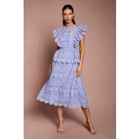 Coast Women's Scallop Organza Frill Midi Dress in Lavender | Size: 14