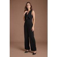Coast Women's Statement Collared Button Detail Jumpsuit in Black | Size: 16