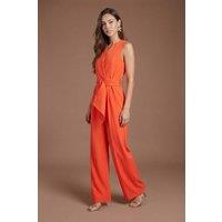 Coast Women's V Neck Crepe Belted Jumpsuit in Orange | Size: 12