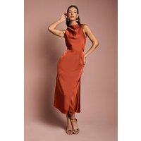 Coast Women's Cowl Neck Sleeveless Satin Midi Dress in Bronze | Size: 14