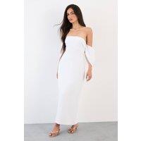 Warehouse Women's Stretch Crepe Bardot Column Midi Dress in Ivory | Size: 16