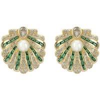 Latelita Women's Art Deco Scallop Shell Earrings Emerald Green With Pearl Gold in White