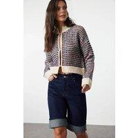 WOVCOR Women's Textured Stripe Knit Cardigan with Hook Fastening in Stone | Size: Small
