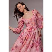 Goddiva Women's Floral Print Shirred Back A Line Maxi Dress in Light Pink | Size: 12