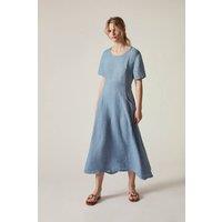 James Lakeland Women's Denim Blue Linen Midi Dress in Light Blue | Size: 12