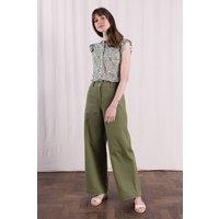 Nomads Clothing Women's Women Cotton Drill Wide Leg Trousers in Green | Size: 8