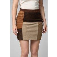 Barneys Originals Women's Patchwork Real Suede Mini Skirt in Brown | Size: 14