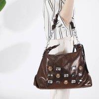 PEACH ACCESSORIES Women's Metallic Jewells Encrusted Hobo Bag in Brown