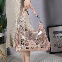 PEACH ACCESSORIES Women's Metallic Jewells Encrusted Hobo Bag in Dusty Pink