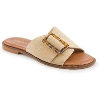 Jones Bootmaker Women's Jasmyn Leather Peep Toe Mule Sandals in Beige | Size: 4